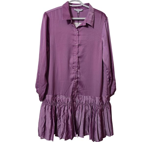 Taylor Tillman Ruffle Satin Lilac Midi Shirt Harper Dress Medium - Picture 1 of 3